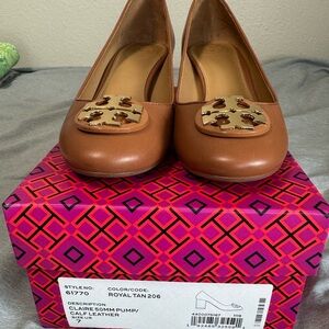 Tory Burch Royal Tan Heels in Leather